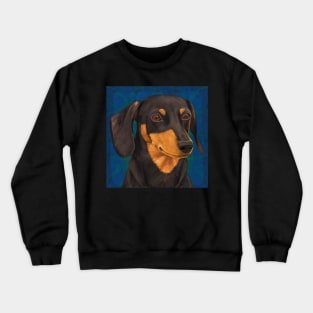 Black and Gold Dachshund Portrait on Blue Crewneck Sweatshirt